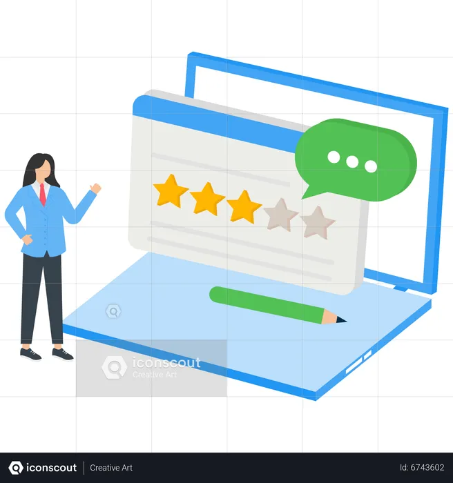 People characters asking questions, giving review and writing comment to show satisfaction rating  Illustration
