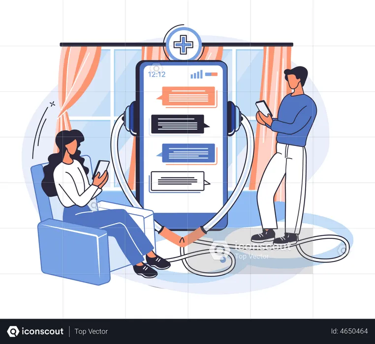People chatting online with doctor  Illustration