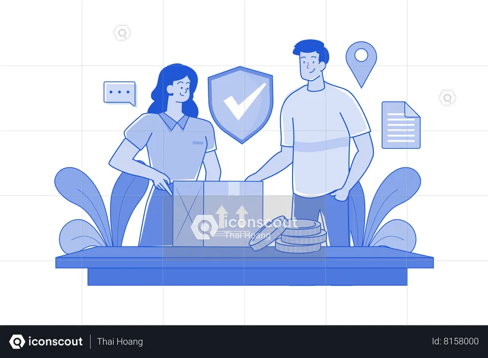 People Check Package Security  Illustration