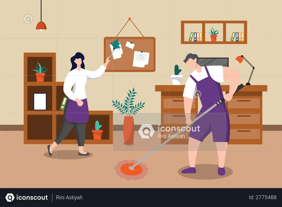 People cleaning the office  Illustration