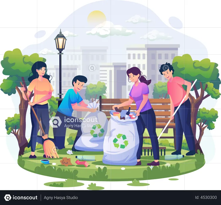 People cleaning trash  Illustration