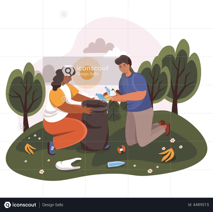 People Collecting Garbage  Illustration