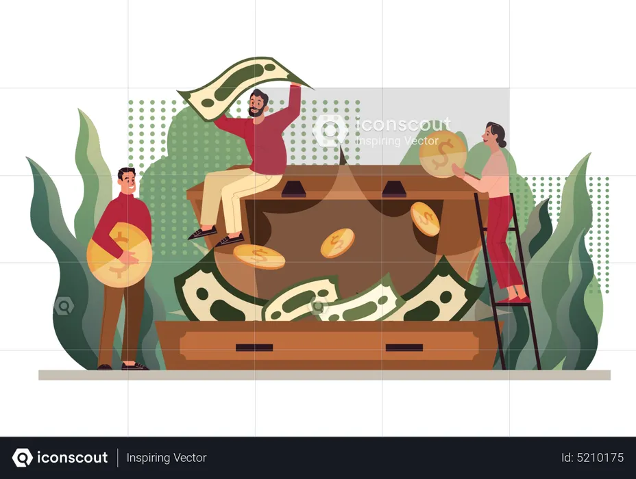 People collecting money in box  Illustration