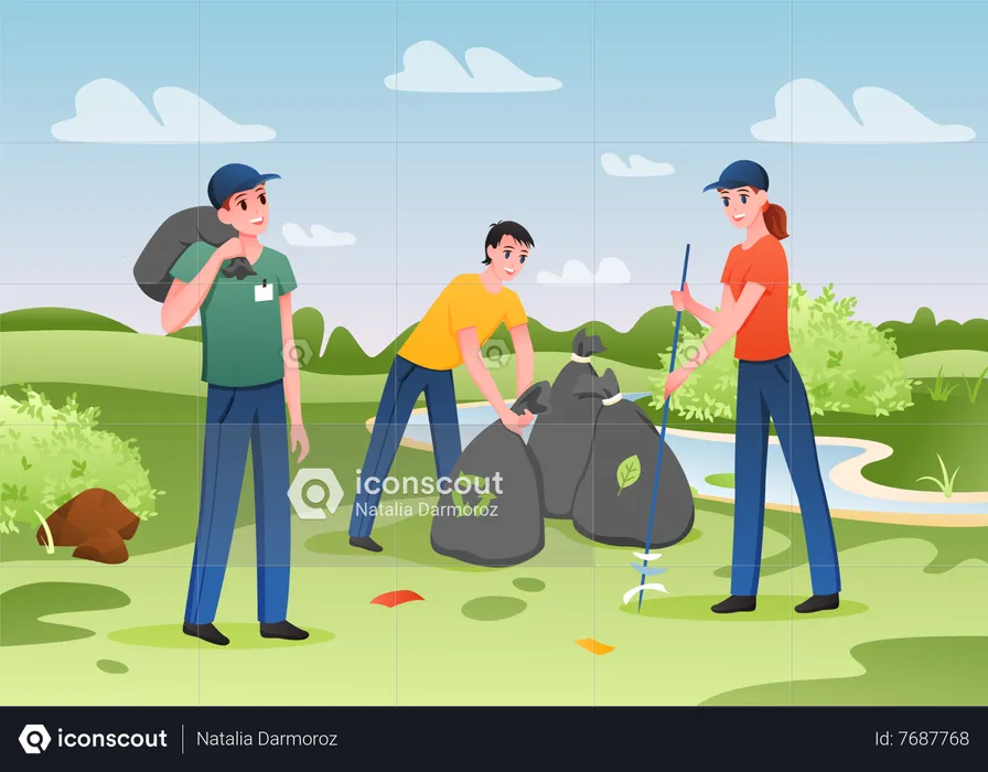 People collecting waste for recycling  Illustration