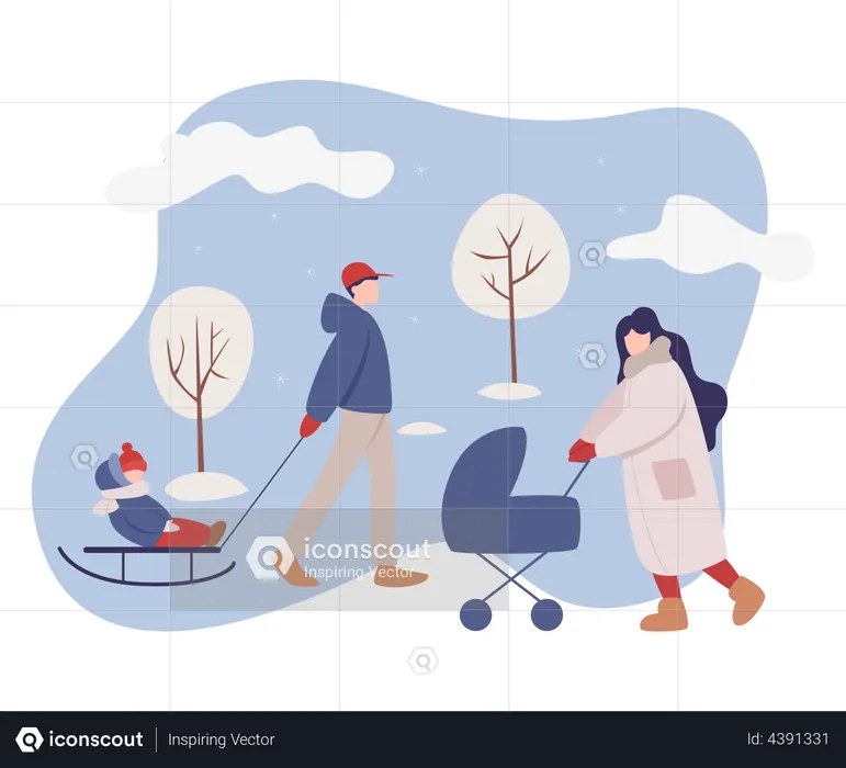 People commuting during winter season  Illustration