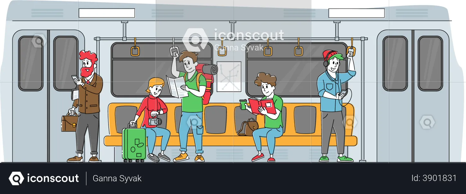 People commuting via subway  Illustration