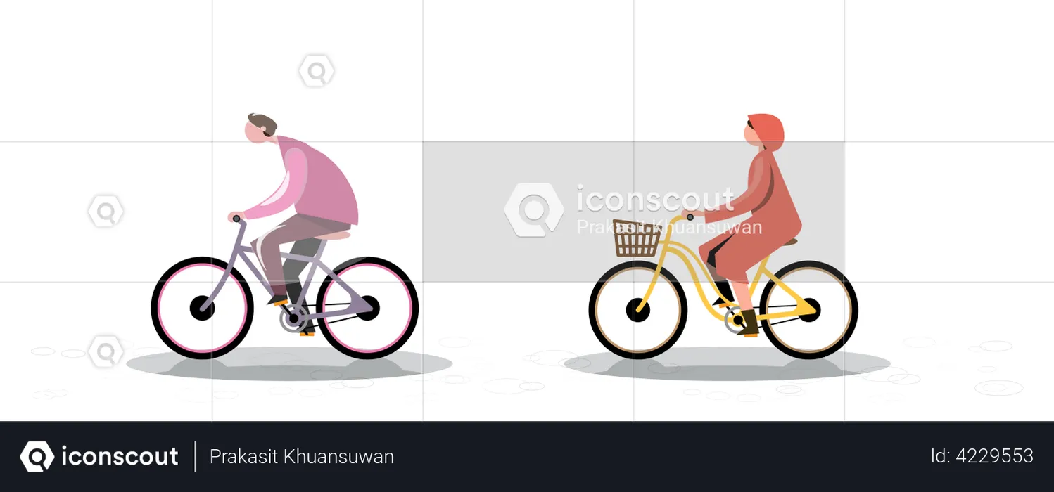 People commuting while rain falling and ride bicycle  Illustration