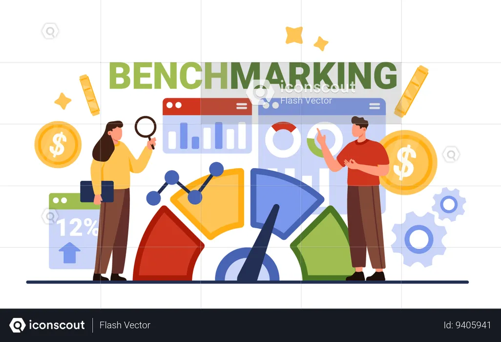 People compare business indicators of product  Illustration