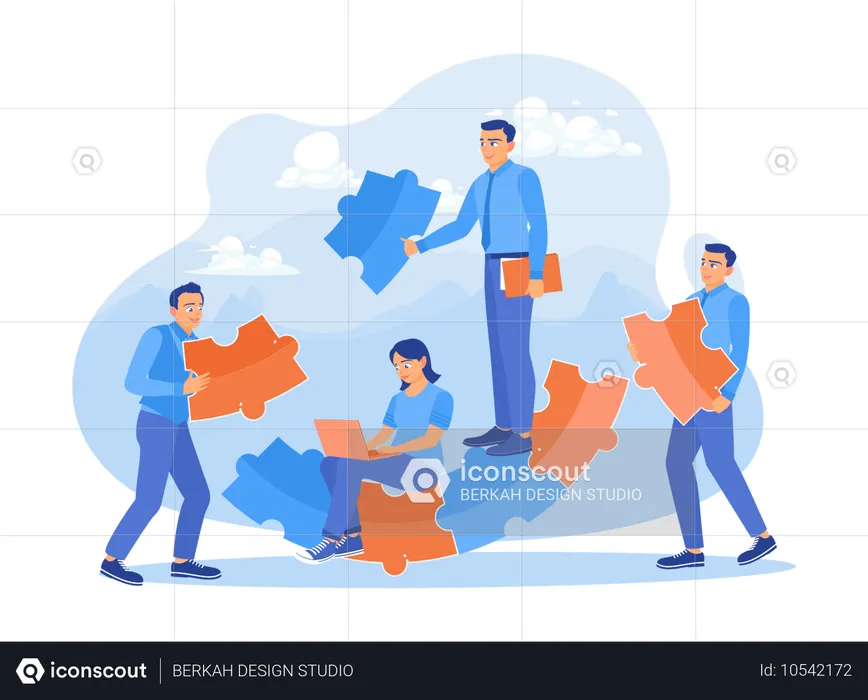 People connect puzzle elements and solving problems  Illustration