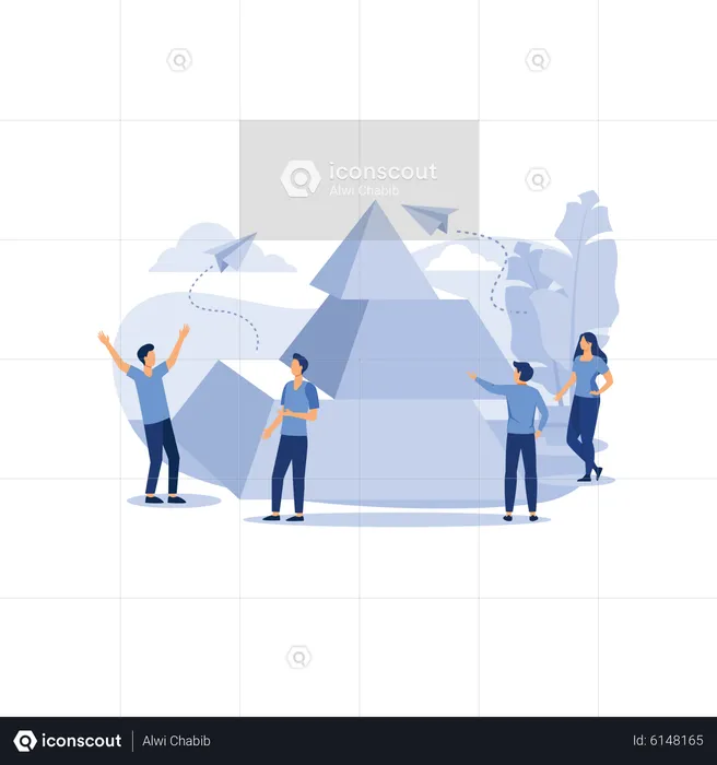 People connect the elements of the pyramid  Illustration
