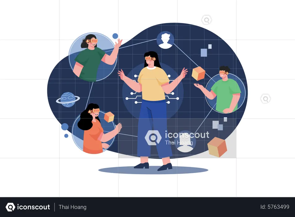 People connecting in the metaverse  Illustration