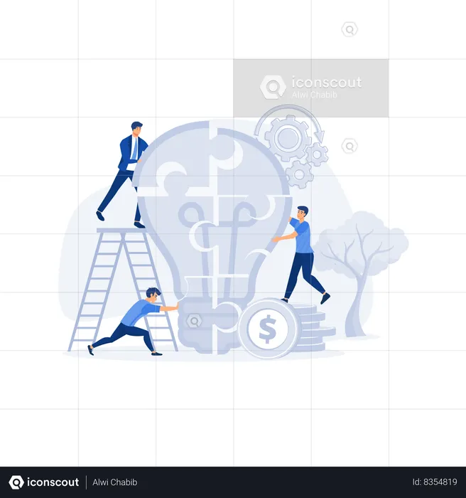 People connecting puzzle elements  Illustration