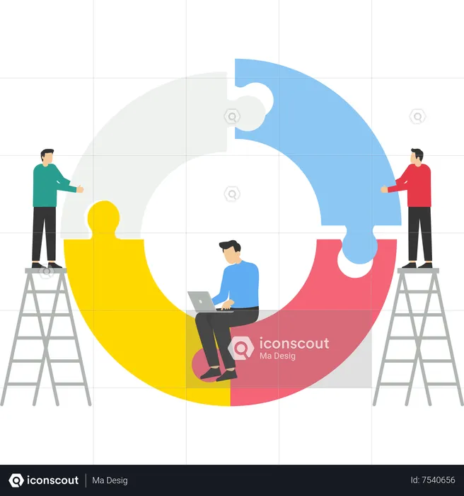 People connecting puzzle elements  Illustration