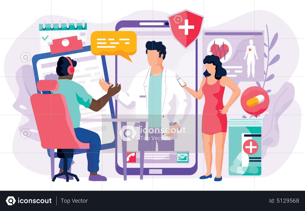 People consult doctor online  Illustration