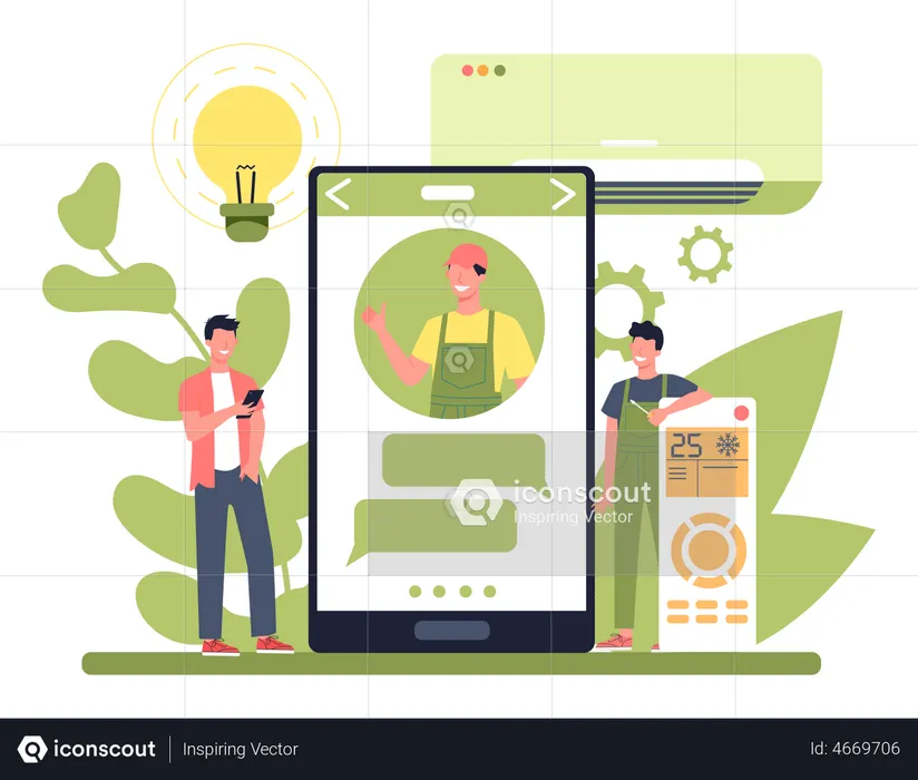 People contact to ac technician  Illustration
