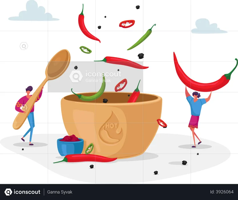 People cooking hot and spicy dish  Illustration