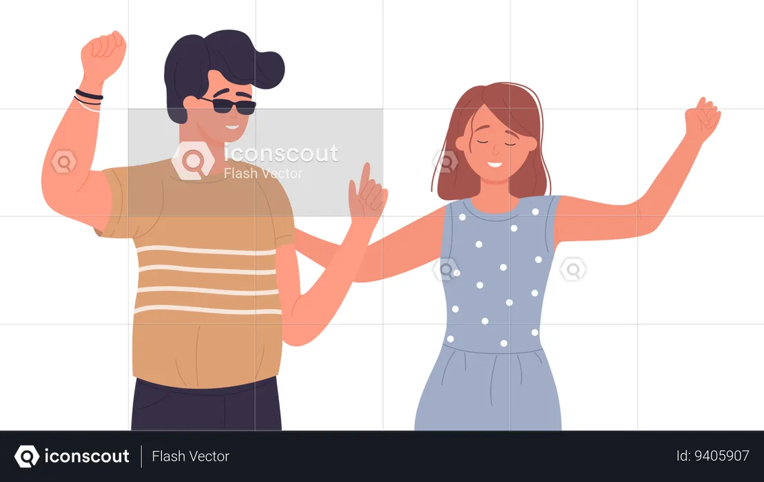 People couple dance to music at home party  Illustration