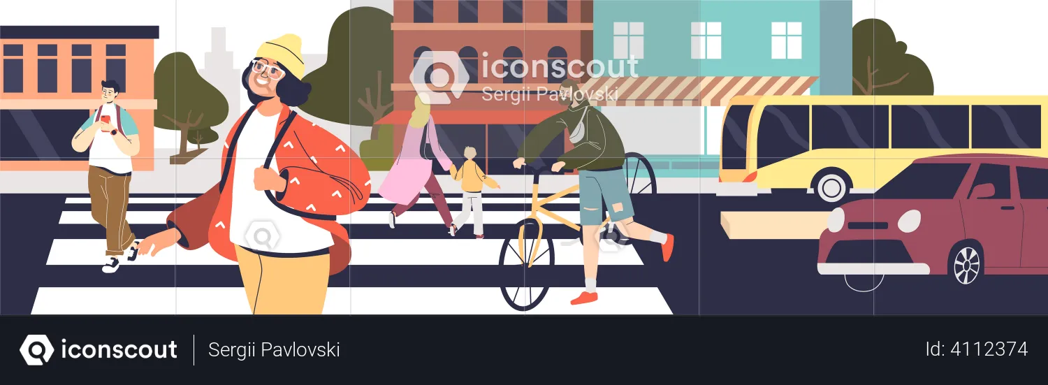 People crossing road  Illustration