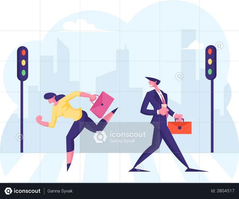 People crossing road on way to office  Illustration
