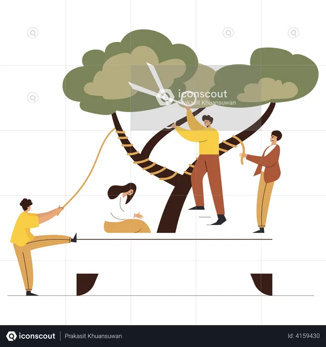 People cutting trees  Illustration