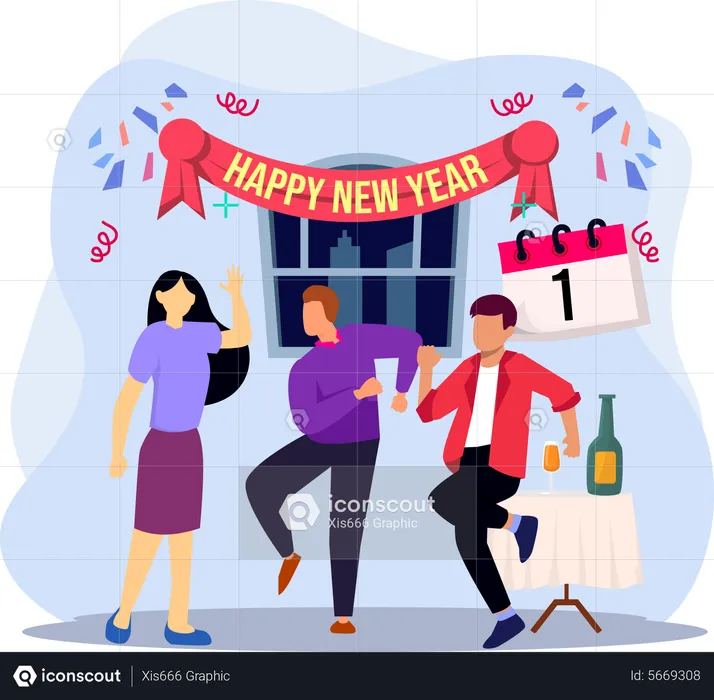 People dance and celebrate new year  Illustration