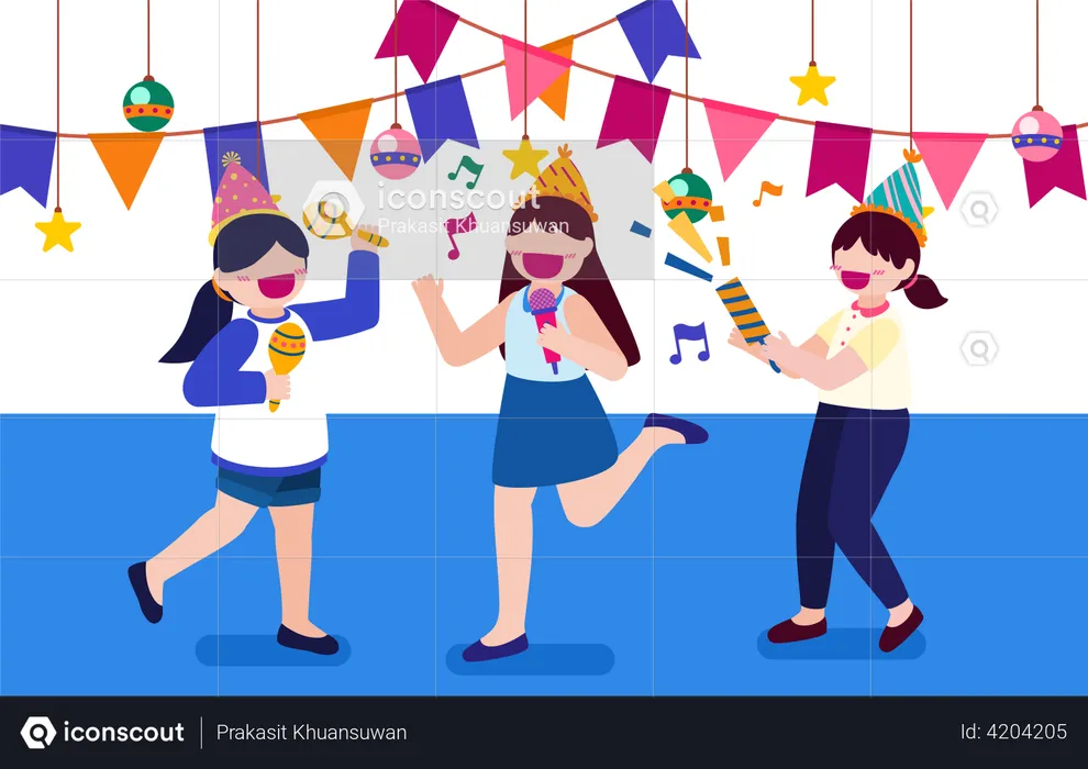 Best Premium People dancing and singing in party Illustration download in  PNG & Vector format