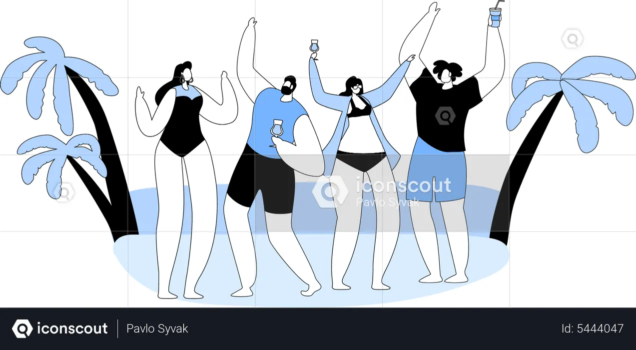 People dancing at exotic tropical beach party  Illustration