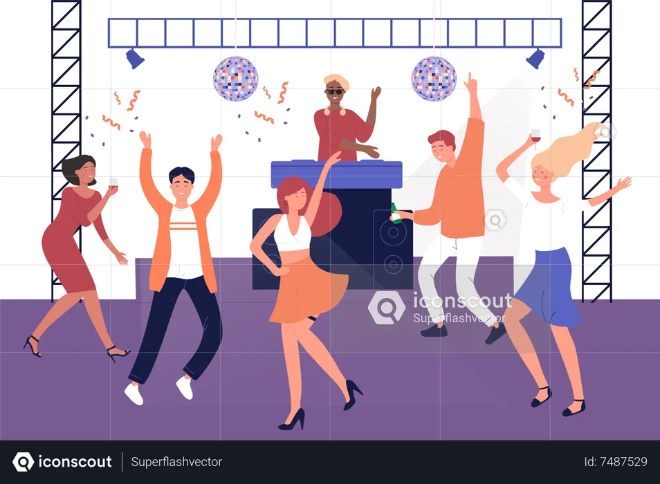 People dancing at night club  Illustration