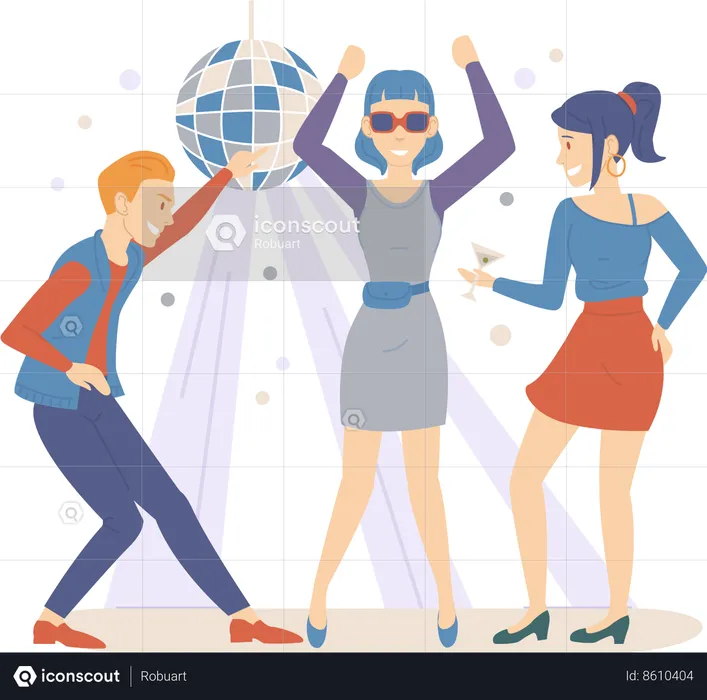 People dancing in nightclub with disco ball  Illustration