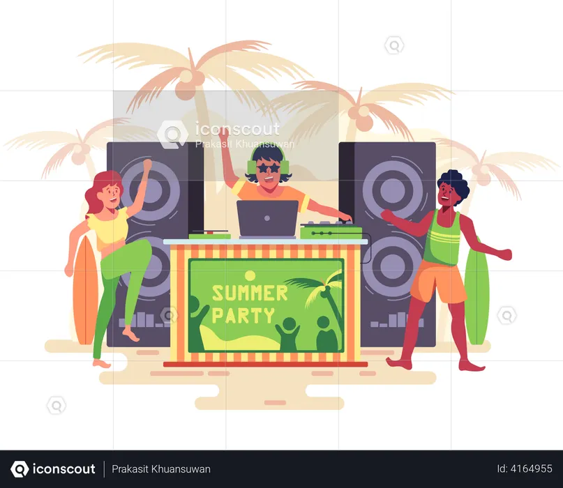 People dancing on the beach in summer party  Illustration