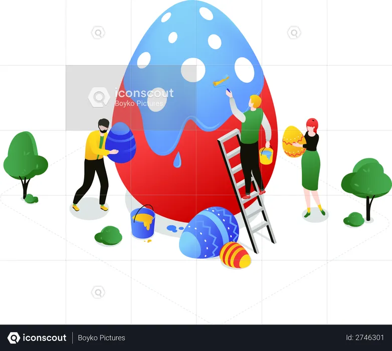 People decorating easter egg  Illustration
