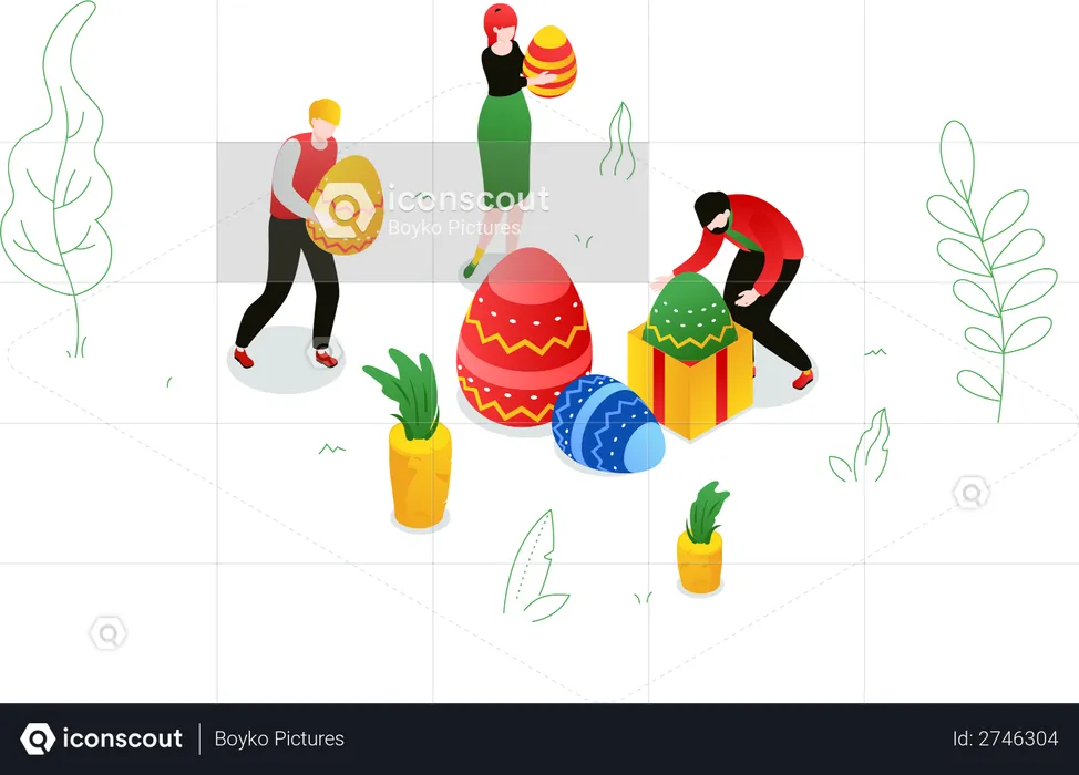 People decorating easter  Illustration