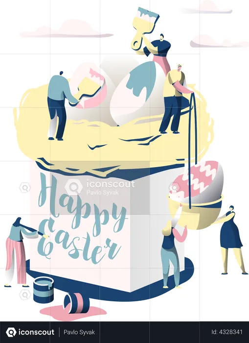 People decorating eggs on easter egg  Illustration