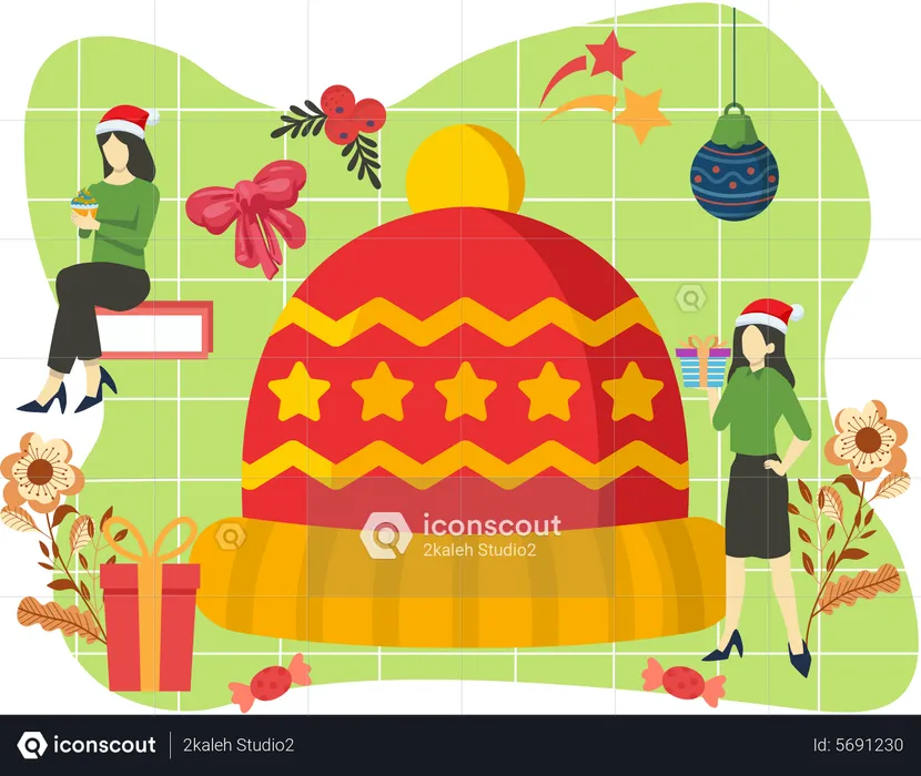 People decorating for Christmas  Illustration