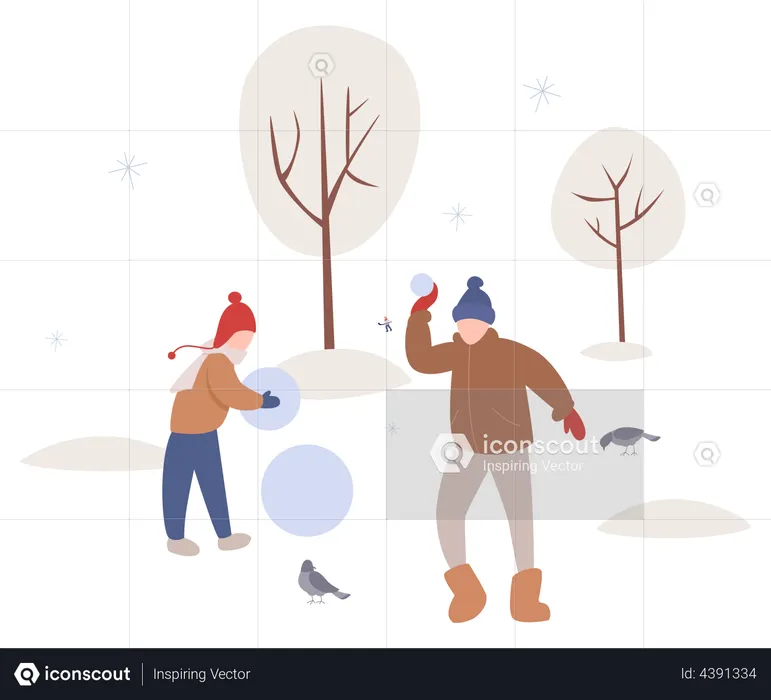 People decorating snowman  Illustration