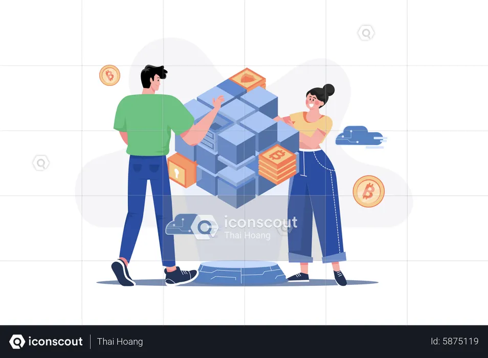People Developing Blockchain Network  Illustration