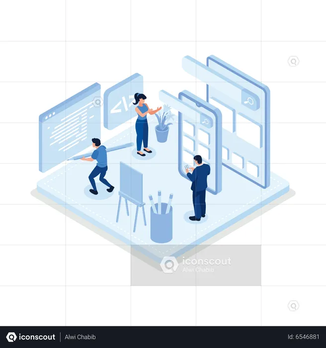 People developing new mobile app  Illustration