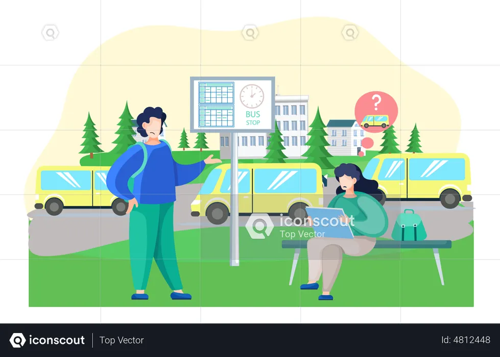 People Discussing About Bus  Illustration