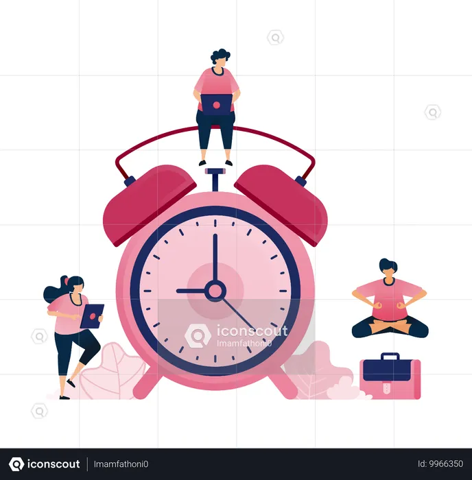 People doing activities around alarm clock for reminder  Illustration