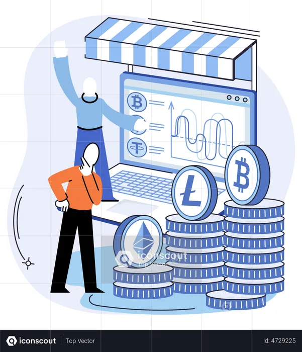 People doing analysis on cryptocurrency platform  Illustration