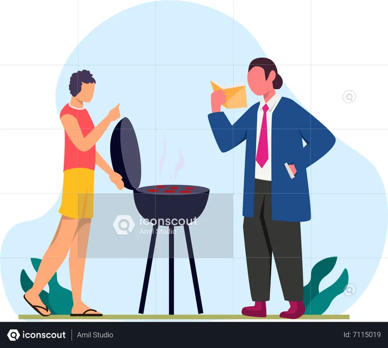 People doing bbq party  Illustration