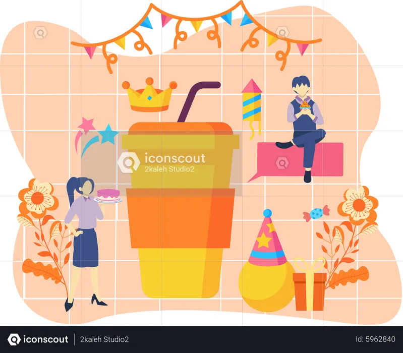 People doing birthday celebration  Illustration