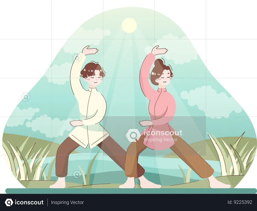 People doing Chinese martial art  Illustration