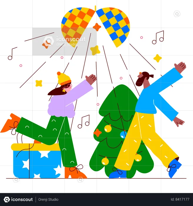 People doing confetti dance at christmas party  Illustration