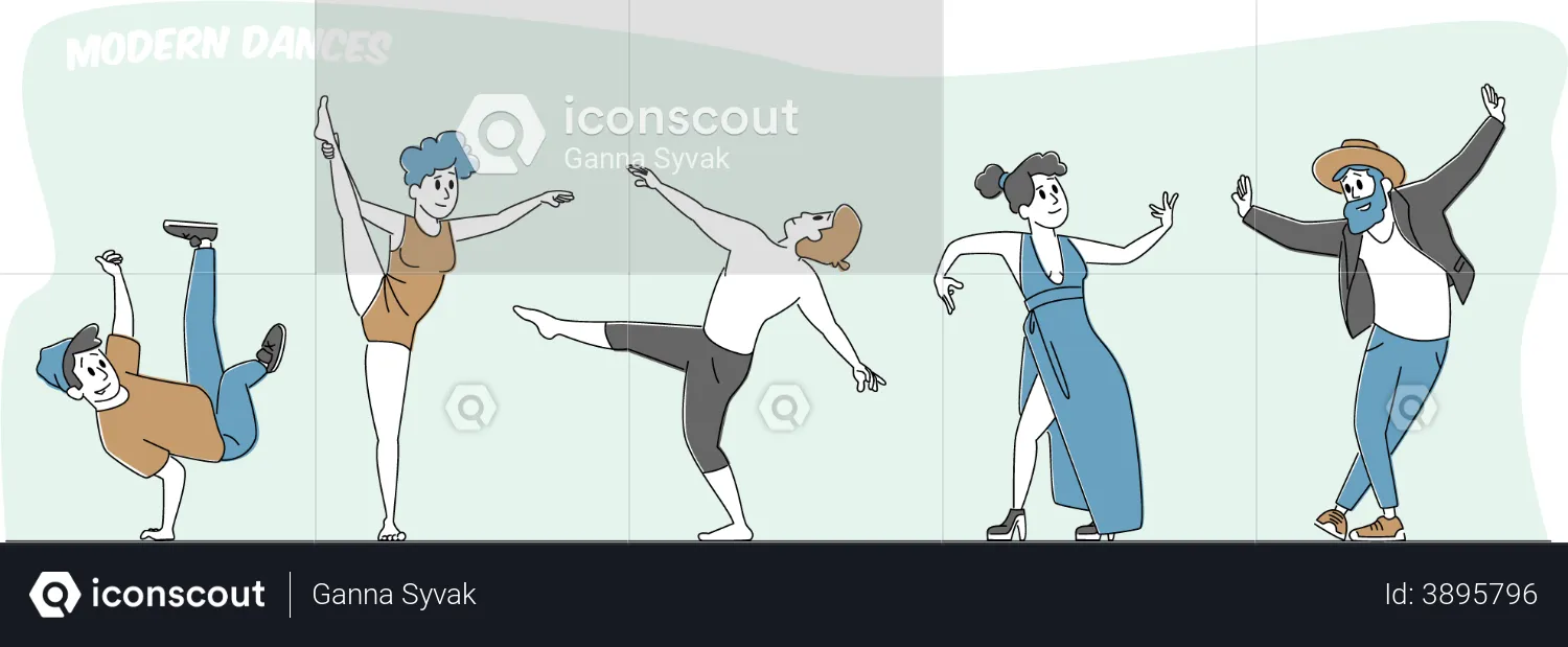 People doing dances in different styles  Illustration