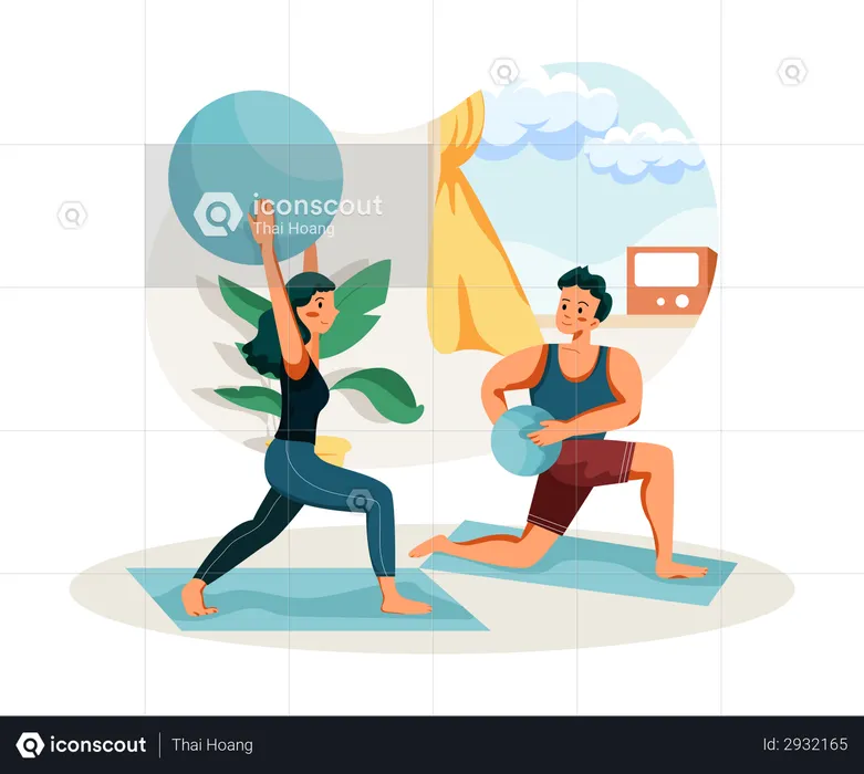People doing exercise in home  Illustration