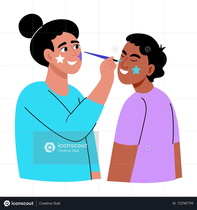 얼굴 페인팅을 하는 사람들  일러스트레이션