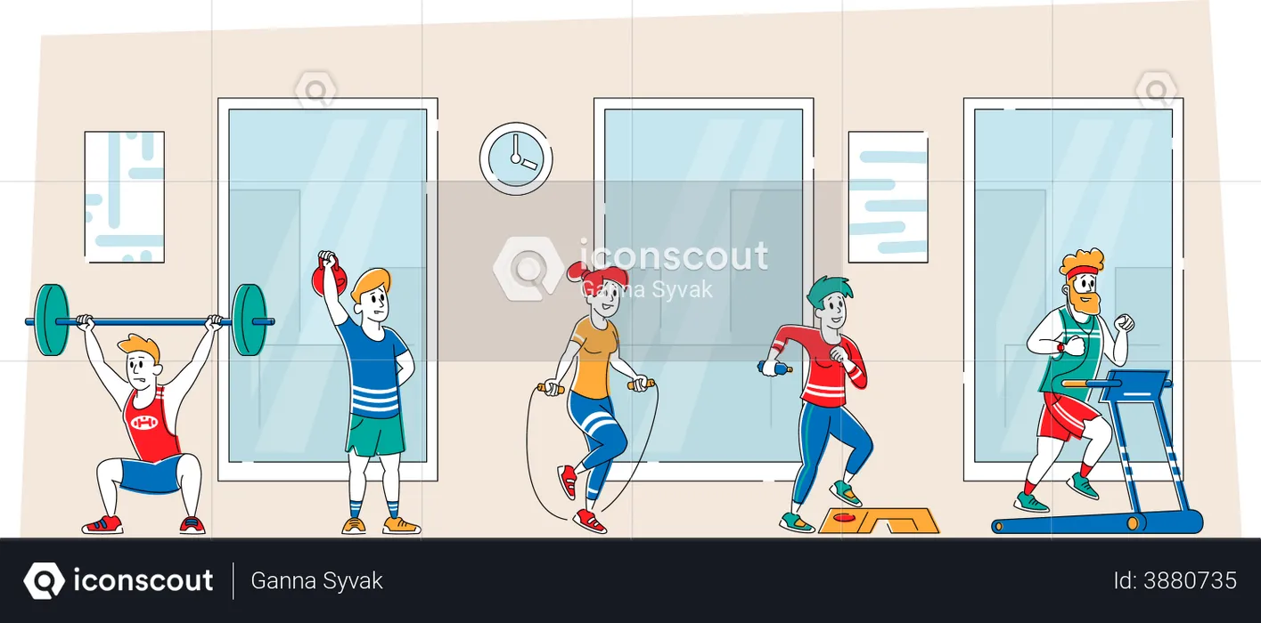 People Doing Fitness Workout  Illustration