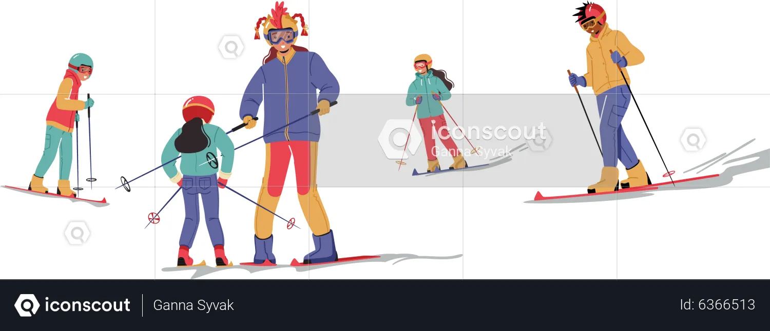 People doing ice skiing in winter  Illustration
