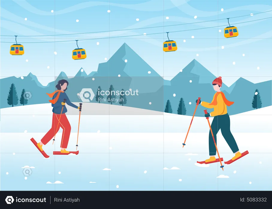 People doing ice snowboarding at winter forest  Illustration